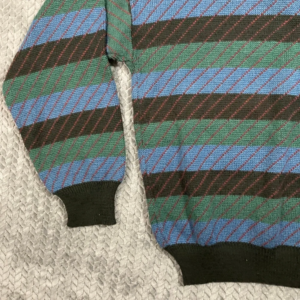 John Henry Sweater Mens L Vintage Henley Striped Multi-Color Button-Down